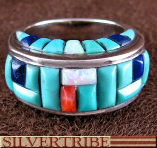 Southwest Turquoise Multicolor Inlay Ring Size 6-3/4 GS56221