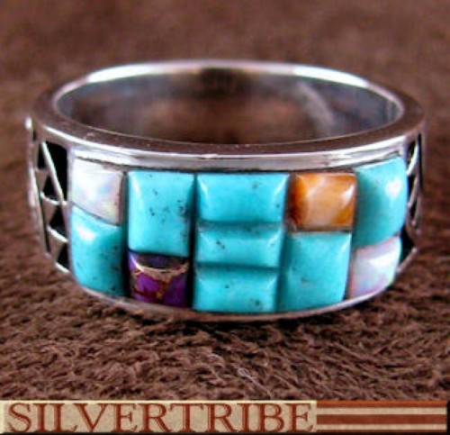 Turquoise Multicolor Inlay Ring Size 6-3/4 Jewelry GS56731