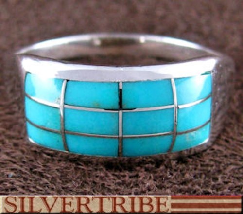 Sterling Silver Turquoise Inlay Ring Size 5-3/4 DS56234
