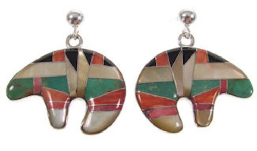 Whiterock Sunset Multicolor Inlay Bear Post Dangle Earrings GS58325