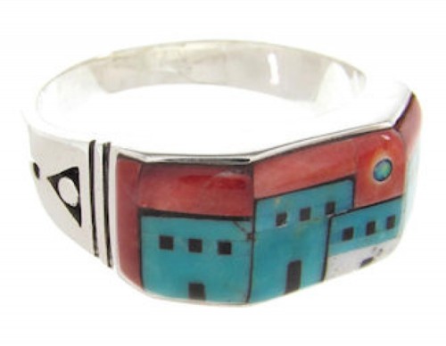 Native American Design Multicolor Silver Ring Size 10-3/4 YS62113