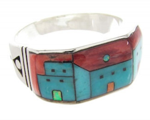 Multicolor Silver Ring Native American Design Size 9-3/4 YS62590