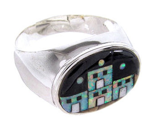 Native American Village Design Silver Ring Size 10-3/4 AW67241