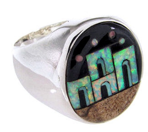 Multicolor Native American Design Silver Ring Size 10-1/4 YS67015 