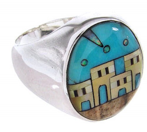 Silver Multicolor Native American Design Ring Size 9-1/2 YS67020 