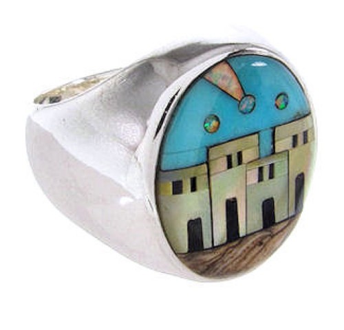 Native American Design Silver Multicolor Ring Size 9-1/2 YS67040