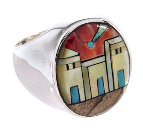 Native American Design Multicolor Silver Ring Size 10-1/4 YS67054