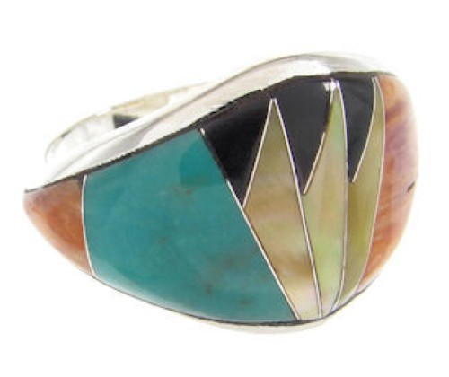 Southwest Turquoise Multicolor Inlay Ring Size 7-3/4 YS58439