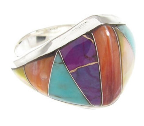 Southwest Multicolor Inlay Silver Ring Size 5-3/4 YS58471