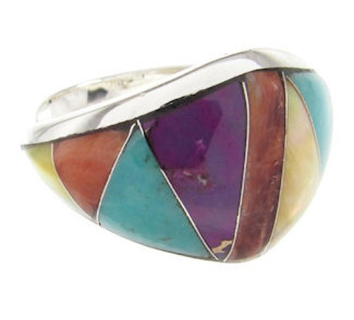 Southwestern Inlay Multicolor Sterling Silver Ring Size 6-3/4 YS58492