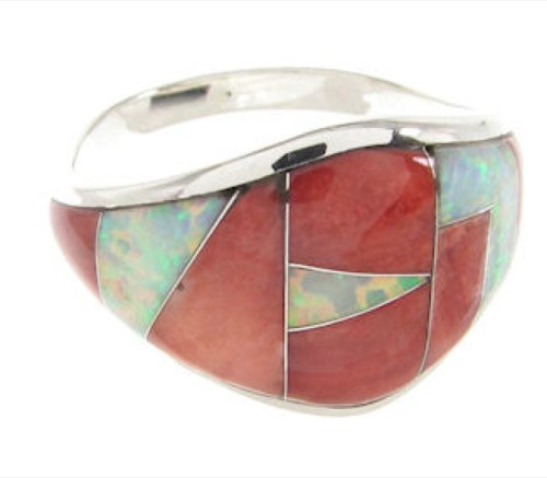 Sterling Silver Opal Inlay Red Oyster Shell Ring Size 8-3/4 YS58549