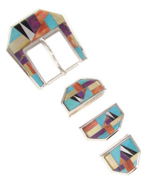 Turquoise Multicolor Inlay Sterling Silver Ranger Belt Buckle RS39349