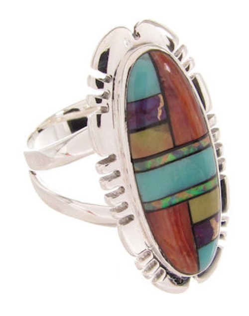 Multicolor Inlay Sterling Silver Ring Size 6-1/2 XS57165