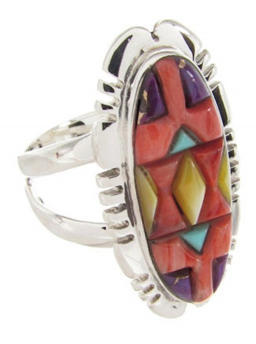 Southwest Jewelry Inlay Multicolor Silver Ring Size 6-1/2 XS57252