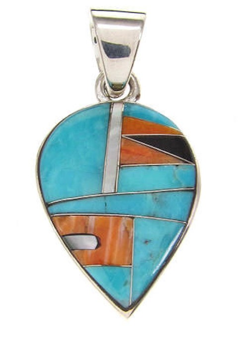 Turquoise Multicolor Inlay Sterling Silver Pendant Jewelry QS57854
