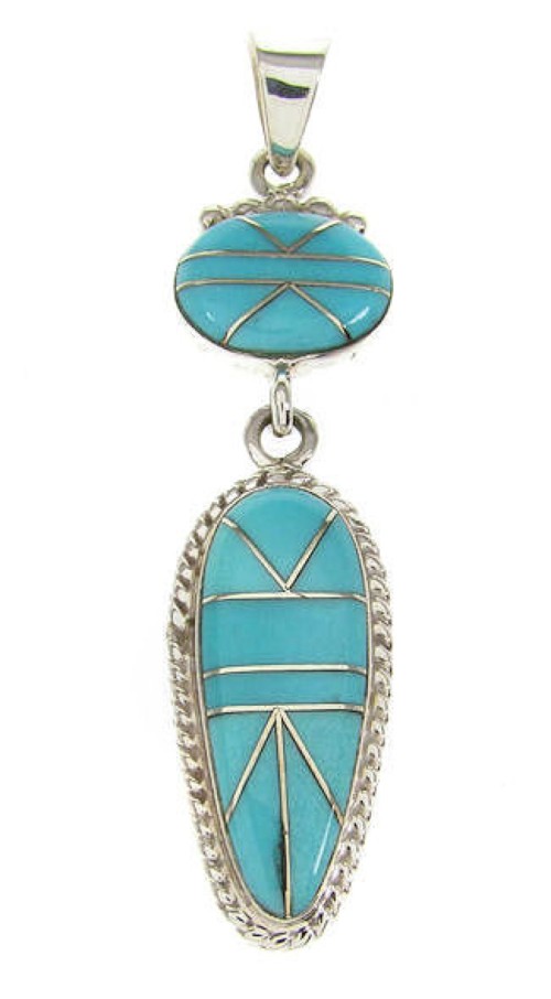 Turquoise Inlay And Silver Southwestern Pendant IS59498