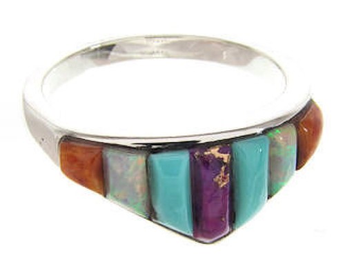 Multicolor And Sterling Silver Southwest Inlay Ring Size 7-3/4 XS57851