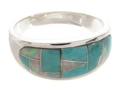 Southwest Turquoise and Opal Silver Ring Size 6-3/4 IS58269