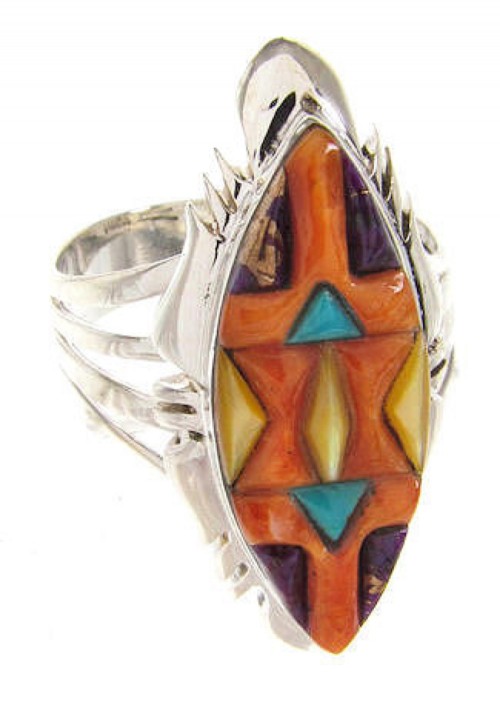 Southwest Silver And Multicolor Ring Size 8-3/4 GS58773