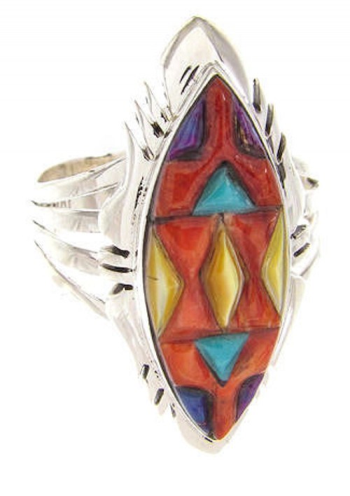 Southwest Authentic Silver Multicolor Ring Size 8-3/4 GS58779