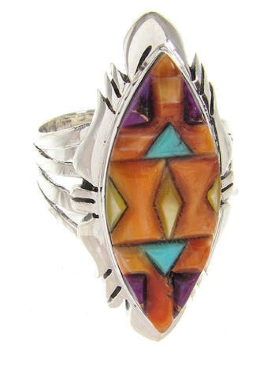 Southwest Multicolor Inlay Jewelry Ring Size 7-3/4 GS58786