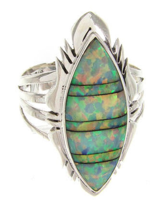 Southwest Silver Opal Inlay Ring Size 7-1/2 Jewelry GS58721