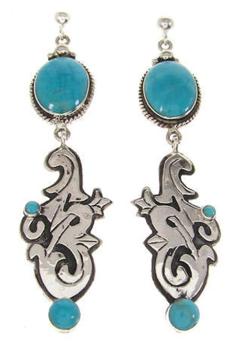 Turquoise And Silver Post Dangle Earrings IS59059