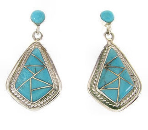 Turquoise Inlay Earrings Southwestern Sterling Silver Jewelry IS59010