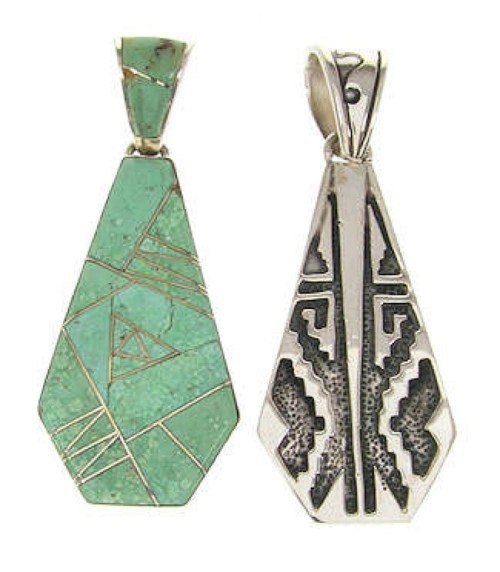 Turquoise Inlay and Sterling Silver Reversible Pendant IS58610