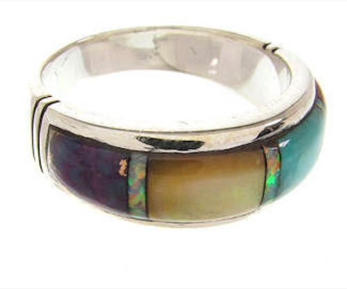 Southwestern Multicolor Inlay Silver Ring Size 5-3/4 PS57743