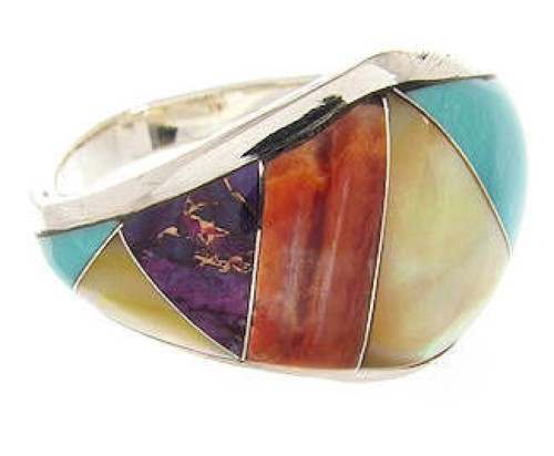 Southwest Multicolor Sterling Silver Ring Jewelry Size 7-3/4 CS59573
