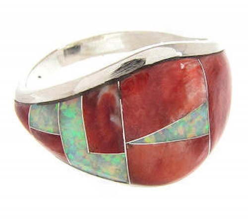 Southwest Opal Red Oyster Shell Silver Ring Size 8-3/4 CS59518