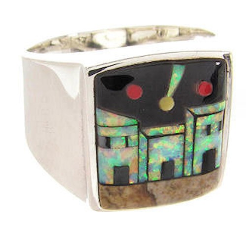 Silver Native American Design Multicolor Ring Size 10-1/2 YS64655 