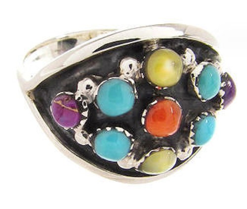 Silver Southwestern Multicolor Ring Size 5 PS58100