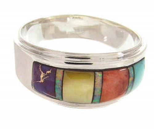 Multicolor Inlay Sterling Silver Southwestern Ring Size 5-1/2 PS58306