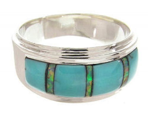 Turquoise Opal Southwestern Silver Ring Size 6-3/4 PS58357