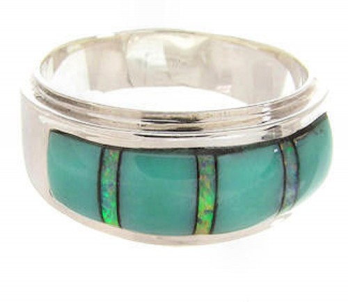 Southwestern Turquoise Opal Inlay Ring Size 7-3/4 PS58372