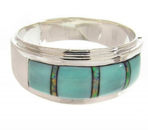 Turquoise Opal Inlay Southwestern Ring Size 7-3/4 PS58460