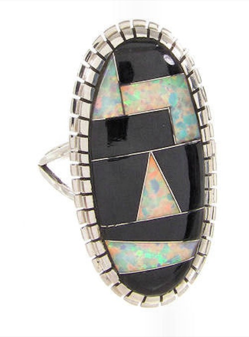 Southwest Black Jade Opal Silver Jewelry Ring Size 7-3/4 YS59287