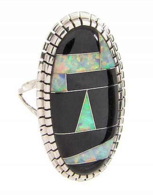 Black Jade Opal Sterling Silver Southwest Ring Size 6-3/4 YS59296