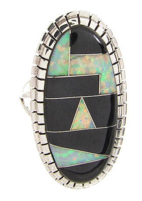 Opal Black Jade Sterling Silver Southwest Ring Size 8-1/2 YS59309