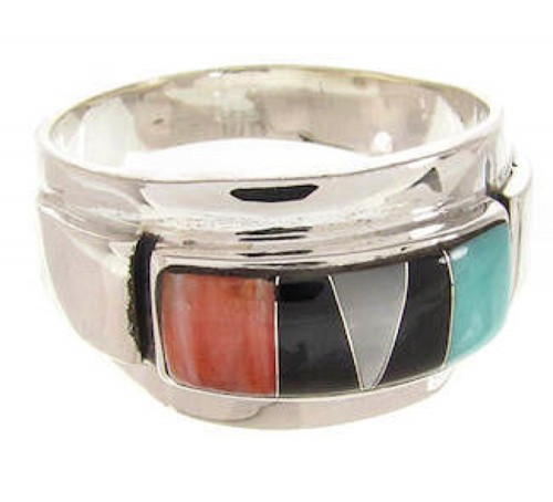 Sterling Silver And Multicolor Inlay Ring Size 8-3/4 XS57923