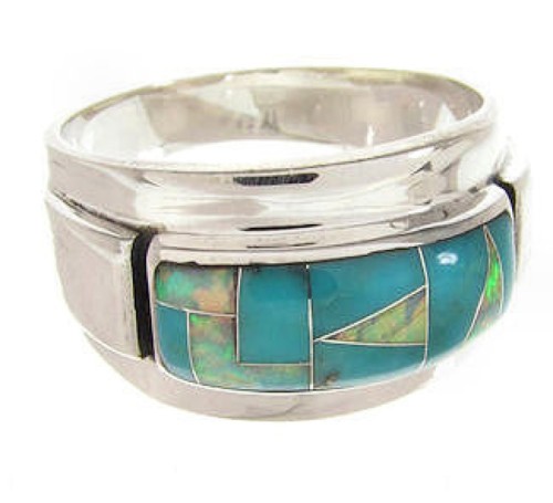 Turquoise Opal Inlay Southwest Sterling Silver Ring Size 7-1/4 XS57956