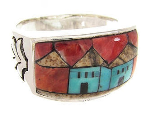 Multicolor Native American Design Silver Ring Size 10-3/4 YS67200
