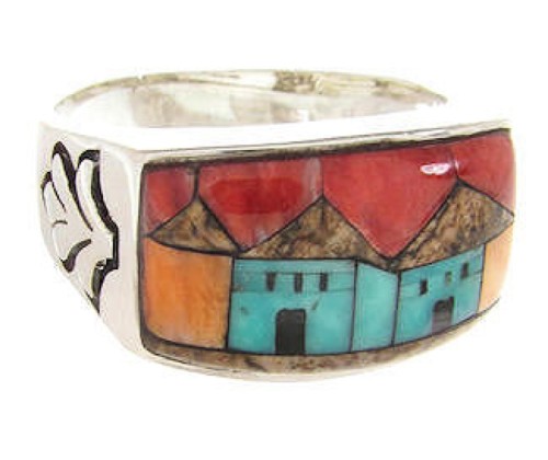 Multicolor Silver Native American Design Ring Size 12-1/2 YS67188