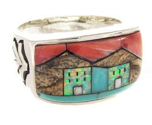 Multicolor Native American Design Silver Ring Size 10-1/2 YS67209 