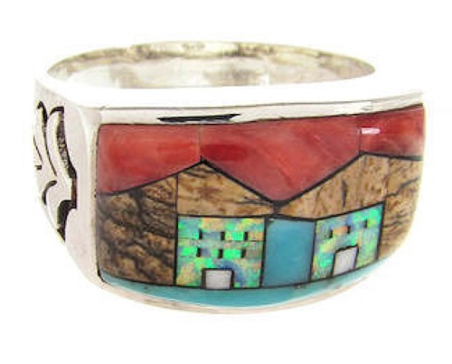 Silver Multicolor Native American Design Ring Size 10-3/4 YS67223