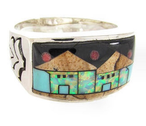 Silver Multicolor Native American Design Ring Size 12-3/4 YS67227