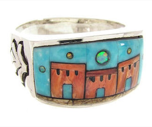 Native American Design Silver Multicolor Ring Size 11-1/2 YS67249