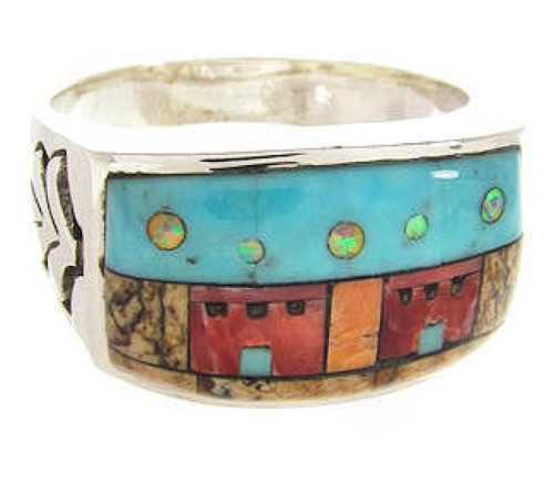 Native American Design Multicolor Silver Ring Size 12-1/2 YS67271
